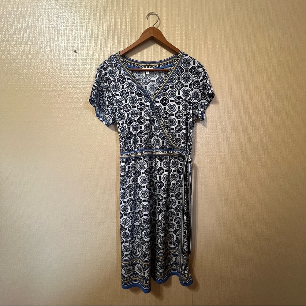 Blue Patterned Wrap Dress